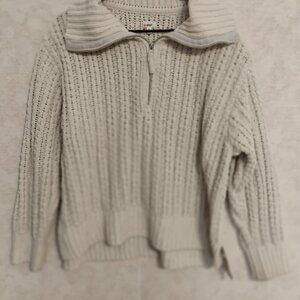 Aerie Cream Quarter-Zip Chunky Sweater Size Large